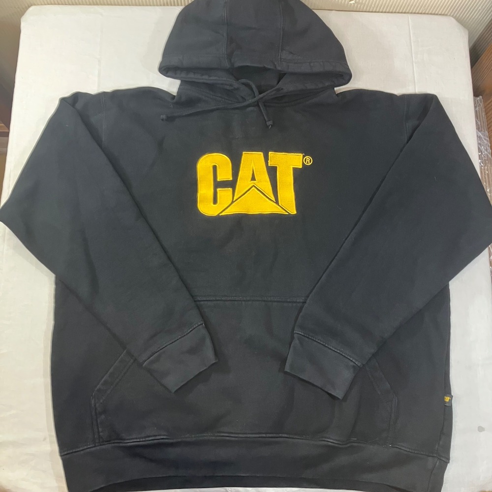 Caterpillar CAT Mens XL Black Embroidered Logo Pullover Hoodie Workwear